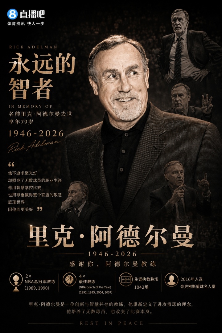名帅里克·阿德尔曼逝世，享年79岁｜NBA执教1042胜历史第十