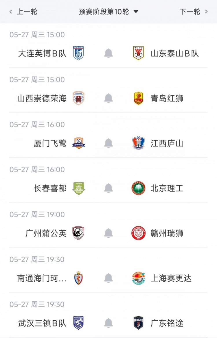 海港B队十轮不败6分领跑北区，贵州贵阳竞技两连胜登顶南区