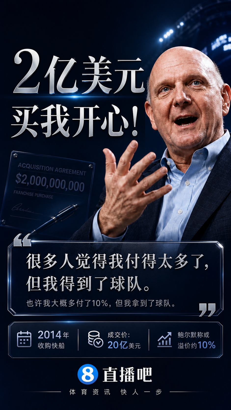 鲍尔默自曝买快船多砸2亿:当时知道必须出手 鲍尔默自曝买快船多砸2亿:当时知道必须出手