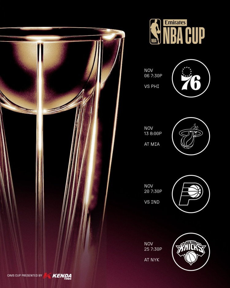 骑士NBA杯小组赛赛程敲定 主场揭幕对位76人 骑士NBA杯小组赛赛程敲定 主场揭幕对位76人