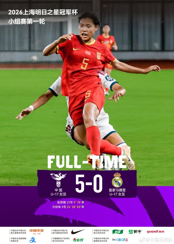 中国U17女足5-0皇马U17 方珍珠帽子戏法赵思晴梅开二度 中国U17女足5-0皇马U17 方珍珠帽子戏法赵思晴梅开二度